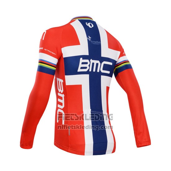 2014 Fietskleding BMC Kampioen Noorwegen Blauw en Rood Lange Mouwen en Koersbroek